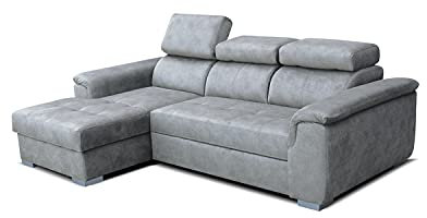 Robin Silver Ecksofa mit Schlaffunktion Bettkasten 3 Verstellbare Kopfstützen Sofa L-Form Schlafsofa Freistehende Eckcouch Schlafcouch Wohnzimmermöbel Wohnlandschaft Links Dunkles Beige