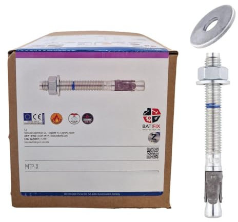 BATIFIX Bolzenanker mit Holzbauscheibe | ETA Option 1 | Industriequalität Schwerlastanker mit hoher Tragfähigkeit | Ankerbolzen für Befestigungen von Holzkonstruktionen (10, M12 x 180)