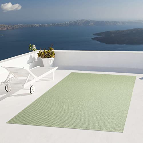 Taracarpet Outdoor Teppich Wetterfest Wohnzimmer Balkon Küchenteppich Flachgewebe Sisaloptik Einfarbig Uni grün 240x340 cm