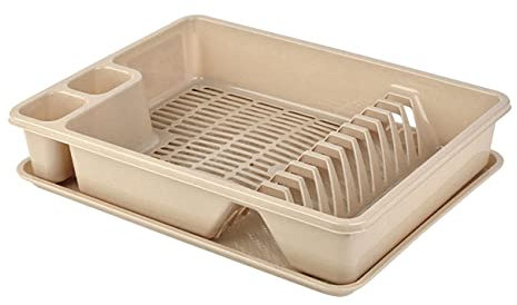 Engelland Abtropfgestell, Abtropfgitter, Farbe: Sand, Geschirrständer, Küche, Abtropfschale, Geschirrkorb, Abtropfkorb, aus Kunststoff, für bis zu 11 Teller, L 42 x B 32,5 x H 8,5 cm