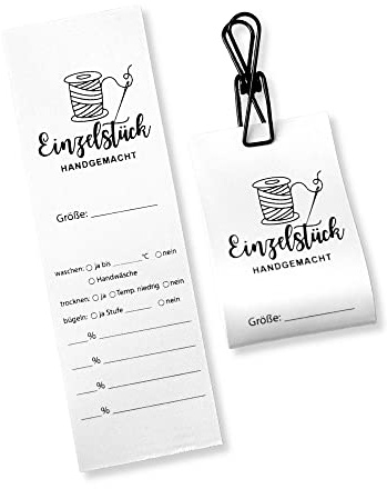 Labels zum Beschriften - Universaletiketten für handgemachte Kleidung, Wäscheetiketten zum Ausfüllen, Waschempfehlung, personalisierte Textilkennzeichnung - 16 Motive zur Wahl