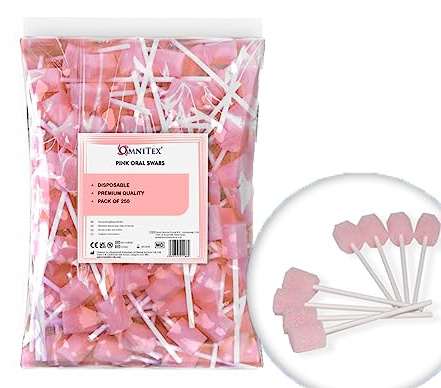 250 st Omnitex Premium rosa munkompresser | torra engångsmunnrengöringspinnar | munhygien pinnar | sexkantigt skumhuvud för att ge 6 rengöringskanter, paket med 250