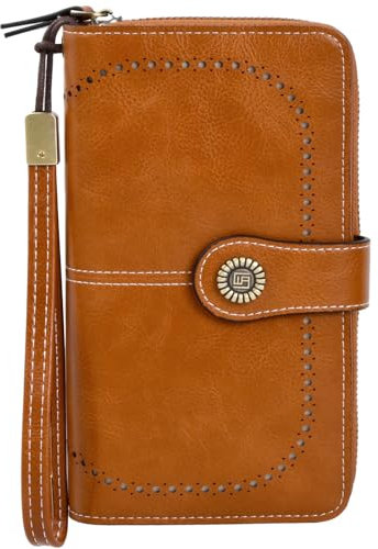 HoaaiGo Geldbörse Damen, Portemonnaie Damen, Geldbeutel Damen Groß, RFID Blocking Portemonnaie, Kapazität Leder Clutch mit Kartenfächer für Frauen