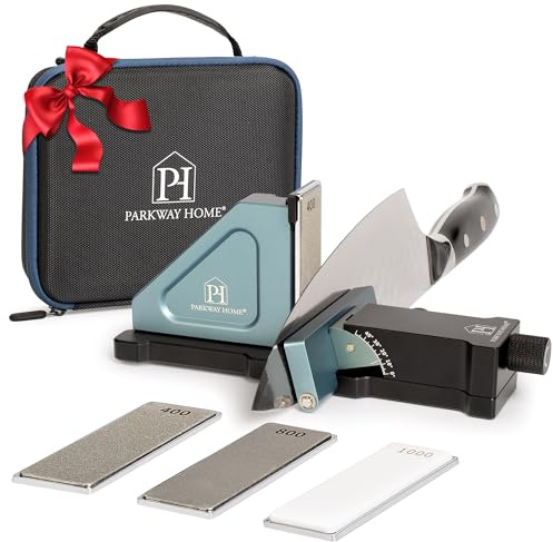 PATENTED ORIGINAL ADJUSTABLE ROLLING KNIFE SHARPENER KIT: Adjustable Height, 10° to 40° for 30 Angle Options, Removeable Diamond Plates with Travel Case - Kitchen Knife Sharpener
