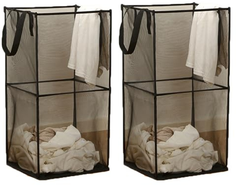 FSMO 2er Faltbarer Wäschekorb mit Griffen Mesh Pop up Zusammenklappbarer Laundry Basket Aufbewahrungskorb für Home Organizer, Schlafzimmer, Reise