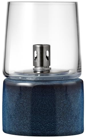BITZ Gastro Öllampe Outdoor und Indoor, Hübsche Petroleumlampe für Camping, Garten oder Innenraum, Durchm. 8,5 cm, Höhe 14 cm, aus Steingut und Glas, Blau