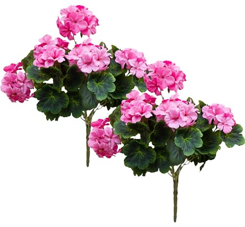 Mumiko Künstliche Geranien aus Seide, 48,3 cm, für den Außenbereich, Garten, Hängekorb, Veranda, Heimdekoration, Rosa, 2 Stück