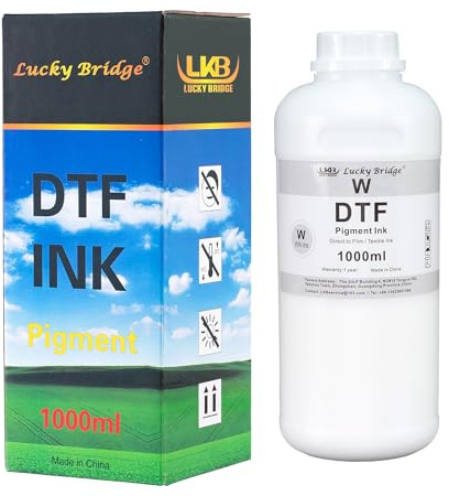 Lucky Bridge White DTF Ink 1x1000ml Premium Pigment Ink for PET Film Heat Transfer Printing Refill ink for all Epson DTF Printer with printhead DX5 DX7 5113 XP600 I3200 etc.- (1000ml) UK
