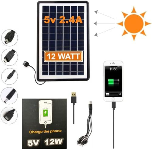 Pannello Solare USB 5V 12W Mini Caricabatteria Solare Portatile per Cellulare Power Bank Telecamera Esterna, Pannello Fotovoltaico da Zaino Campeggio Trekking Pannello Fotovoltaico