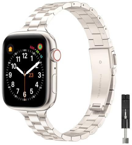 GEARYOU Metall Armband Kompatibel mit Apple Watch Armband 40mm 38mm 41mm 42mm (Series 11 10),Slim Edelstahlarmband Kompatibel iWatch Series 11/10/9/8/7/6/5/4/3/2/1,SE (38mm 40mm 41mm Polarstern)