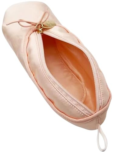 TCULIHWY Makeup Ballet Bag, Cute Cosmetic Bag Dance Recital Gifts for Girls, Ballet Shoe Pencil Case Small Cosmetic Bag Bow Mini Dance Bag for Girls Makeup Brush Holder Travel (Pink)