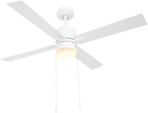 HOMCOM Ventilatore da Soffitto con Luce LED e Pale Reversibili, 3 Velocità e Accensione con Catenelle, Ø130cm, Colore Bianco e Legno