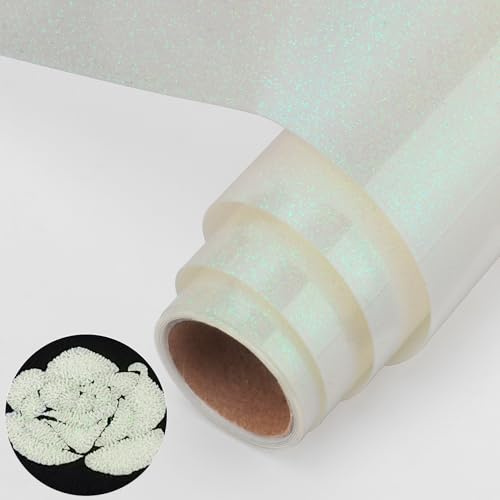 NANAPLUMS Glitzer 3D-Puff Plotterfolie Textil, Flexfolie, Beigeweiß | Glitzer-3D-Puff-HTV; erzeugt beim Aufbügeln einen erhabenen 3D-Effekt mit Glitzer-Finish, für T-Shirts und Hoodies.