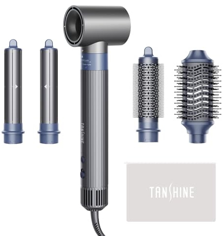TANSHINE 5-in-1 Hairstyler 1400W Ionen Föhn Heißluftbürste Warmluftbürste | 1400W, 110.000 RPM, 5 Aufsätze, 3 Temp + 3 Speed, Ionen, Coanda, LED-Anzeige, alle Haartypen