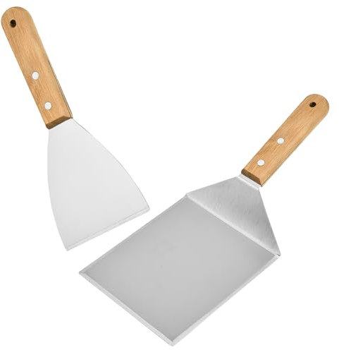 Set di 2 spatole per hamburger, in acciaio inox spatola per barbecue spatola con manici in legno per pressa hamburger teppanyaki barbecue bistecca pizza