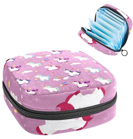 Aufbewahrungstasche für Damenbinden, Menstruationstasse, Tamponbeutel, Periodeneinlagen-Halter, Organizer für Frauen und Mädchen, flaches Design, Einhorn-Muster