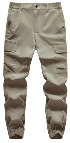 BASADINA Boys Cargo Joggers Pants Elastic Waist Quick Dry Sweatpants School Casual Trousers for Kids with Pockets 7-16 Years