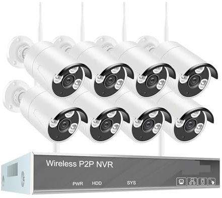 Ruiseawing DVR Surveillance kits, 5MP 8CH Wireless CCTV System 1920P Outdoor Waterproof IP Security Camera Record P2P Video Surveillance Kit(NONE,8CH NVR With 8 Cam)