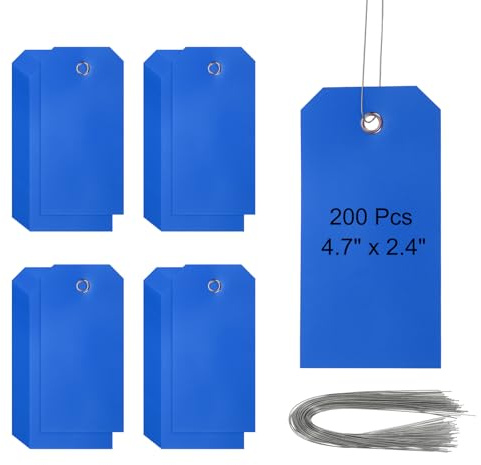 PATIKIL Fraktetiketter i plast med tråd 10 cm x 6 cm, 200 stycken tomma vattentäta hängetiketter med sladdar, etiketter för märkning, bildelar, bagage, blå