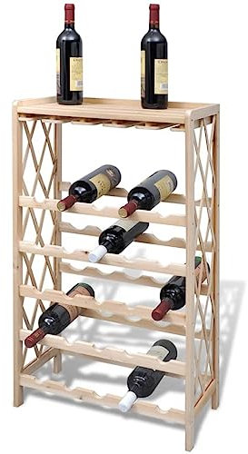 imasay Portabottiglie per 25 Bottiglie di Vino Legno Massello di Abete,Porta Bottiglie di Vino,Portabicchieri, Cantinetta per Cucina, Bar, Sala da Pranzo