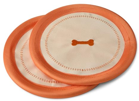 Amazon Basics Dog Flying Disc, Interactive Dog Toys for Fetch, Durable Water Floating, Soft Flexible Design, 2-Pack, 9.53 Inch, Beige/Orange