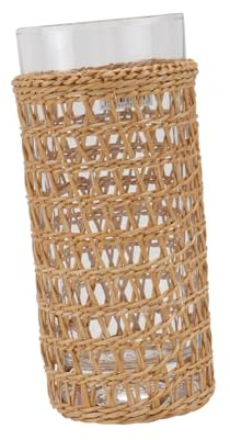 Cabilock 1 Pezzo Ornamenti di tazza di tazze con coperchi e cannucce occhiali in vimini paglia arredamento di vimini manica della tazza multifunzionale Cannuccia Khaki