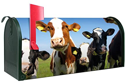 banjado Amerikanischer Briefkasten - US Mailbox/Letterbox mit Motiv Motiv Kühe 51x22x17cm - Postkasten Stahl aus Amerika – Briefkasten amerikanisch grün pulverbeschichtet