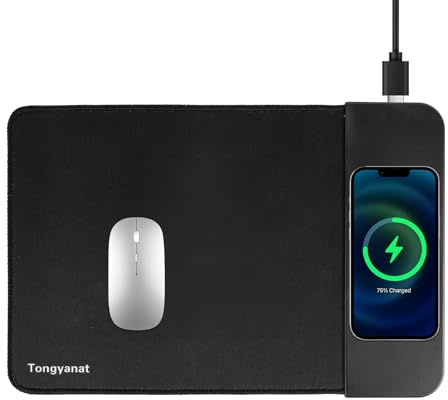 15W Wireless Charging Mouse Pad, 2 in 1 Desk Pad with Non-Slip Rubber Base, Fast Qi Wireless Charger for iPhone/Computers/Home Charging Devices, 12.8 * 8.5in Mouse Pad - Black