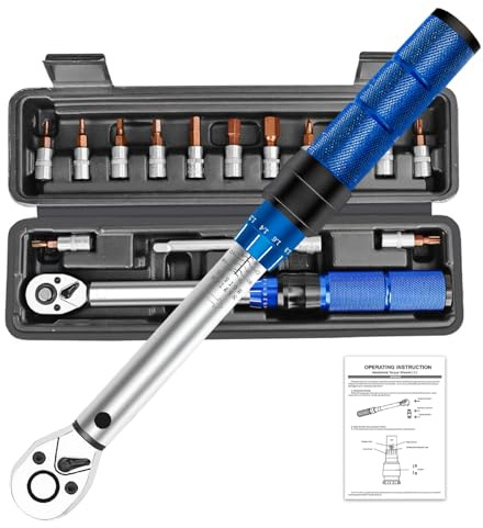 Bike Torque Wrench Set 2-24 Nm 15pcs - 1/4 Drive ±3% Accuracy 72 Teeth Dual-Direction Adjustable with Extension Bar and Socket Bits Small Bike Tool Kit for Road and Mountain Bicycles Repair