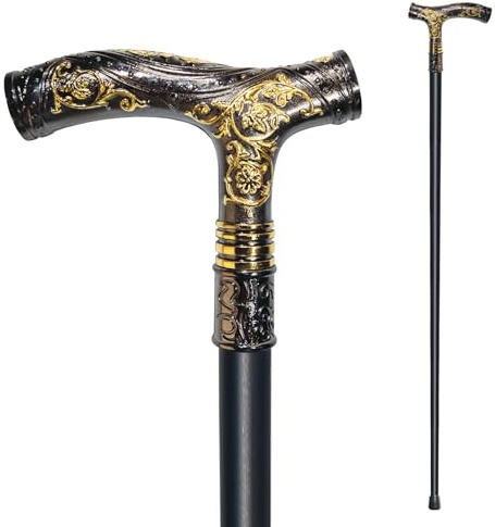 YIVIYAR Gehstock für Damen und Herren – 92,7 cm, strapazierfähig, 150 kg Kapazität, ergonomischer Griff, dekoratives und kunstvolles Design, Gothic- und Gothic-Stil, elegant, mattes Schwarz und Gold