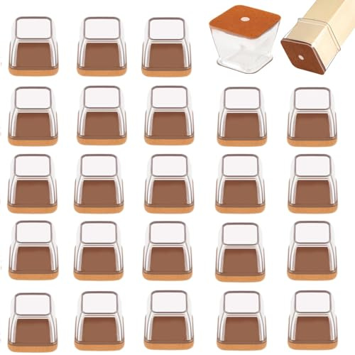 24 PCS Gommini per Sedie Quadrati in Silicone con Feltrini Integrati, Tappi Sedie Silicone Antiscivolo per Piedini Mobili 26-38mm, Protezioni Pavimento per Tavoli, Sgabelli e Sedie da Cucina