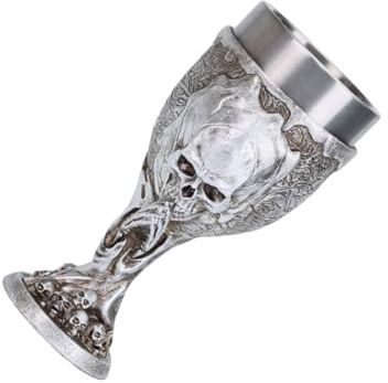 ZwaitL Vaso decorativo hecho a mano de acero inoxidable grabado con calavera para fiestas, cáliz coleccionable con forma de calavera