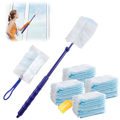 PIWOSGOL 40 Stück Staubmagnet Kompatibel mit Swiffer Staubmagnet Nachfüllpack, Staubwischer Staubfänger Mikrofaser Staubwedel Nachfüllpack für Fang Tierhaare Staub Schmutz (40 Tücher + 2 Griffe)