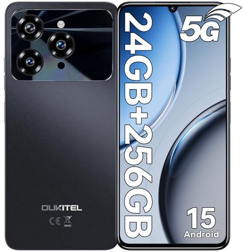 OUKITEL C6 5G Telefonos Moviles Libres Android 15, 6.8 HD+ 90Hz Telefono Movil, 24GB(8+16) + 256GB/1TB Smartphone, Batería 5150mAh Móvil, Cámara 50MP+5MP, Dual SIM/Face ID/Fingerprint/GPS/3.5mm