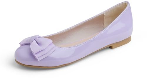 Feversole Women's Round Toe Cute Bow Trim Ballet Flats Dolly Shoes Lilac Patent 4 UK