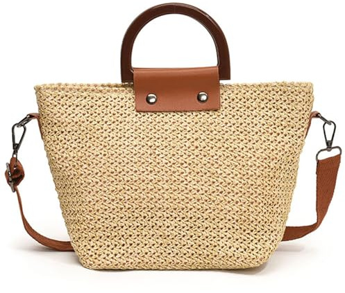 Snorvixre Bolso de playa de tendencia para mujer Bolso de mano todo a juego Crossbody hombro tejido a mano compras citas mujeres bolso tejido a mano, caqui