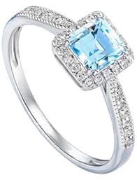 Wycian Hochzeitsringe Deko Ring Damen Aquamarin 18 Karat Weißgold Halbe Ewigkeit mit 0,6 CT Quadratischem Aquamarin und 0,16 CT Diamant Größe 56 (17.8) Massiv, Nicht Plattiert Mode Valentinstag