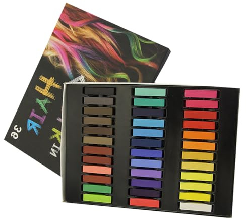 Cabilock 36Pcs Washable Hair Chalk Pens Temporary Hair Dye Crayons for One Time Dyeing Colorful Chalk Set with 36 Vibrant Colors for Easy Coloring
