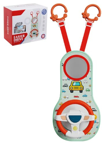 Trrymbbe Rear Facing Car Seat Toys, 360° Rotation Baby Steering Wheel Toy with Mirror, Music, Lights and Driving Sounds, 12 Months+ Kids Steering Wheel for Car Backseat Toy for