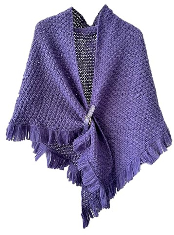 Poncho de punto para mujer, con gran jersey frontal, elegante, chales, morado, Talla única