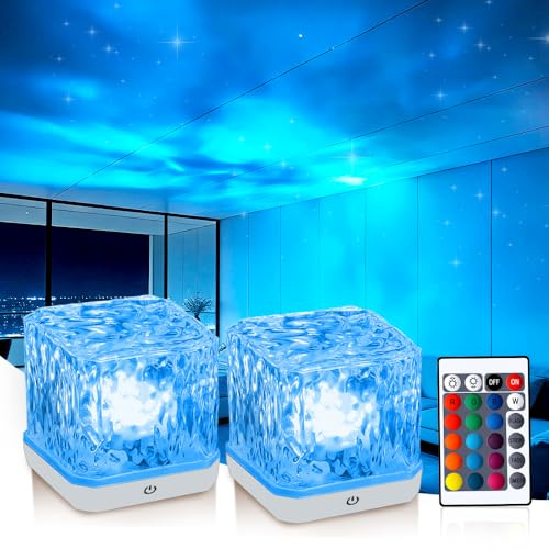 Sternenhimmel Projektor, 2026 Neu Aurora Lampe mit 16 Farbige Wasserwellen Und Fernbedienung, Wiederaufladbar Polarlicht Lampe für Kinderzimmer, Meditation, Dekoration, Nachtlicht, Party (2Pcs)