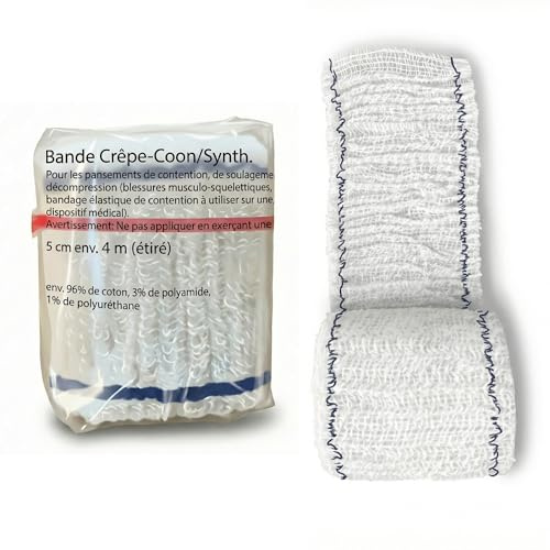 Bande Crêpe Médicale 4 m x 5 cm – Bandage de Maintien Ferme et Stable – Idéal Petites Zones, Entorses Localisées, Fixation Pansements, Soins Médicaux et Premiers Secours (10)