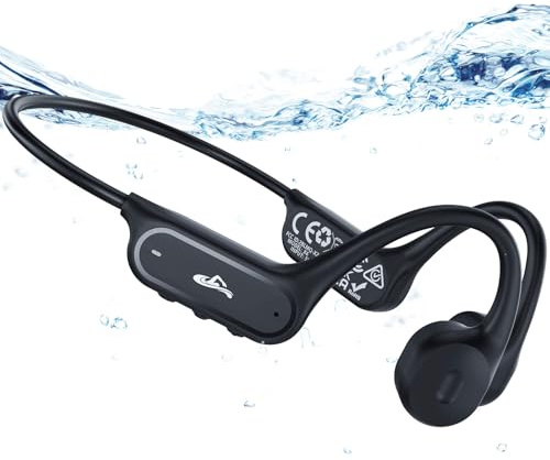 Guudsoud Casque Conduction Osseuse,Écouteur Natation À Bluetooth 6.1,Ecouteur IP68 Waterproof Natation,Lecteur MP3 avec mémoire intégrée de 32 Go,Écouteur Natation pour Course à Pied,Cyclisme - Noir