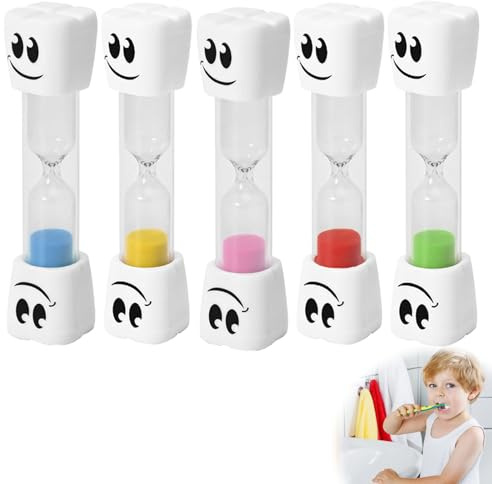 5 Stück Sanduhr Zähneputzen, Sanduhr 2 Minuten mit Lächelnden für Küche, Zähneputzen, Zuhause, Büro und Spiel-Timer (Rosa, Blau, Grün, Gelb, Rot)