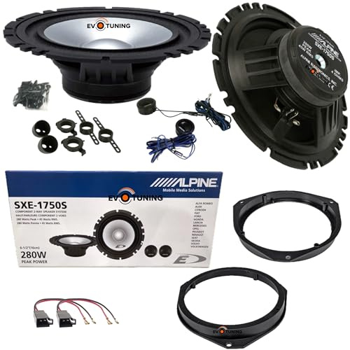 EvoTuning Kit Casse Altoparlanti Anteriori per Fiat Panda 3 312 dal 2012 compatibile con Alpine Sxe1750S, Set 2 woofer +2 tweeter +2 Anelli e Cavi Adattatori
