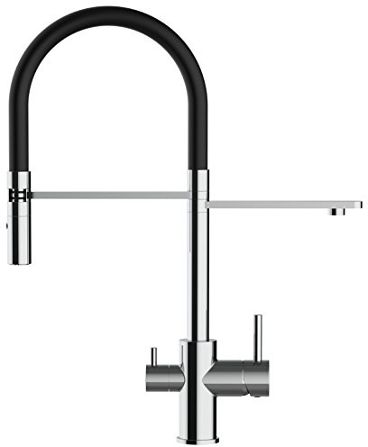 VIZIO 3 Wege Wasserfilter Chrom Küchenarmatur mit schwarz 2strahl Handbrause/Profi/Restaurant/Haus Wasserhahn für alle gaengigen filtersysteme geeignet / 360° schwenkbarem Auslauf