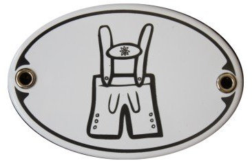 Türschild Toilette Lederhose Herren WC Garderobe Emaille Schild 7 x 10,5 cm WC Jugendstil Emailschild Oval weiß (ohne Holzrahmen)