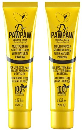 Dr.PAWPAW Original Balm, Multi-Purpose Natural No Fragrance Balm for Hydrating Lips, Skin, Hair, Cuticles, Nails & Beauty Finishing (2 x 25 ml)