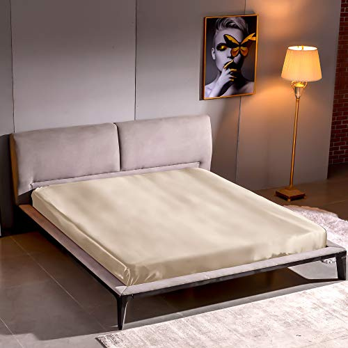 THXSILK Spannbettlaken Seide Bettlaken 90x200, 100% Reine 22 Momme Maulbeerseide Bettwäsche Spannbetttuch, Champagner Seiden Bettlaken für Standardmatratze 30cm
