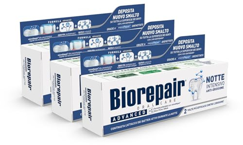 Biorepair tandkräm, intensiv natt, skyddar och reparerar emaljen från attack av aktiva bakterier på natten – förpackning med 3 stycken